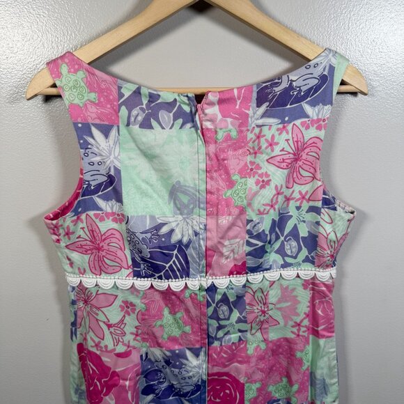 VTG Lilly Pulitzer Sheath Dress Size 10 Frog Turtle Patchwork Preppy Palm Beach - Picture 8 of 9